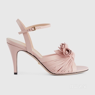 Gucci Lovelight系列饰花朵凉鞋 淡粉色皮革