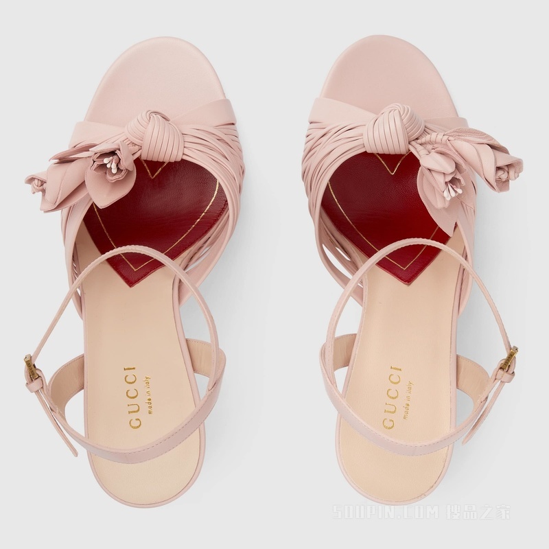 Gucci Lovelight系列饰花朵凉鞋 淡粉色皮革