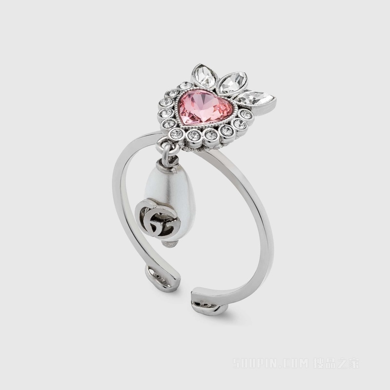 Gucci Lovelight系列双G戒指 钯金色调金属