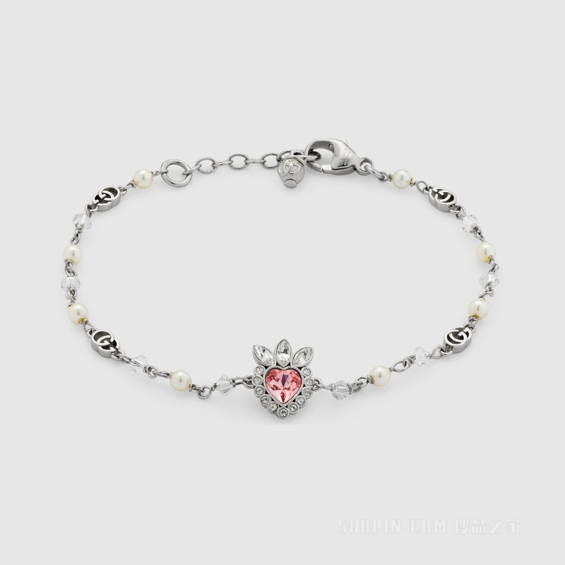 Gucci Lovelight系列双G手镯 钯金色调金属