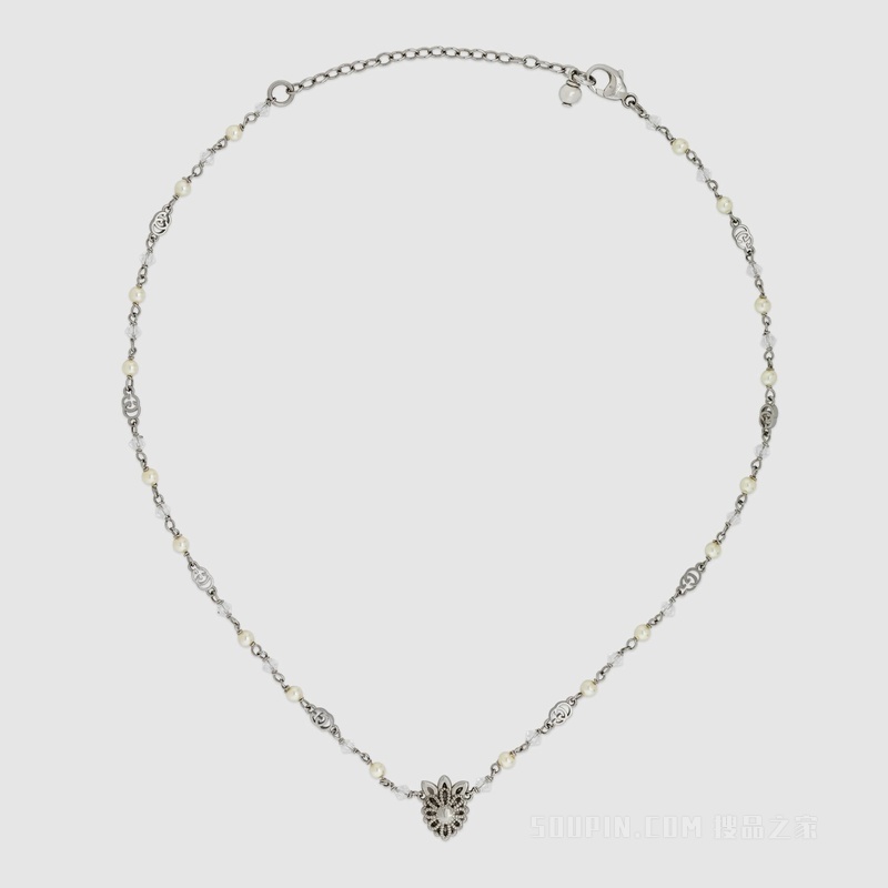 Gucci Lovelight系列双G项链 钯金色调金属