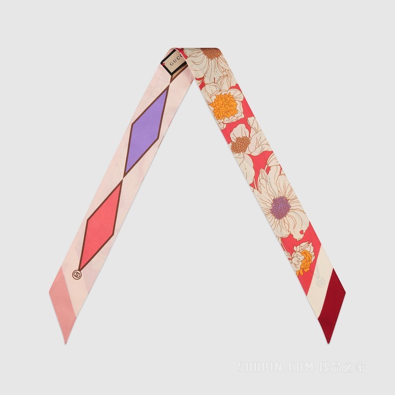 互扣式双G菱形花朵真丝领结 象牙白色和多色