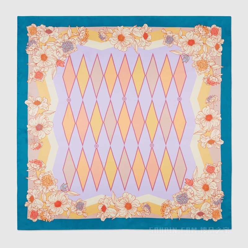 Gucci Lovelight系列真丝围巾 黄色和蓝色