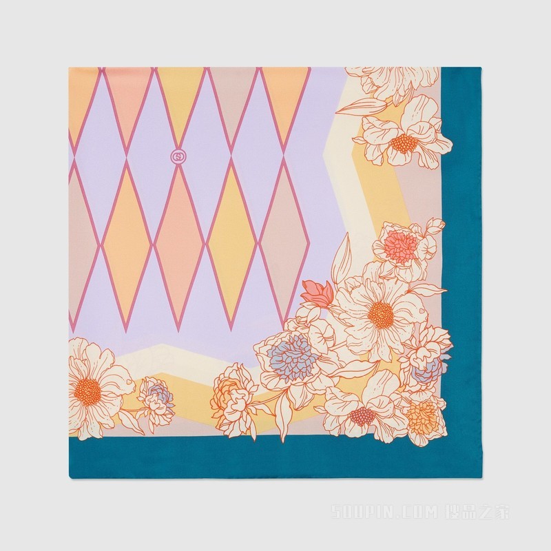 Gucci Lovelight系列真丝围巾 黄色和蓝色