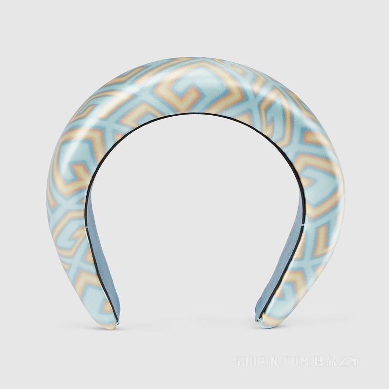 Gucci Lovelight系列方形G扣丝缎发带 浅蓝色和粉色