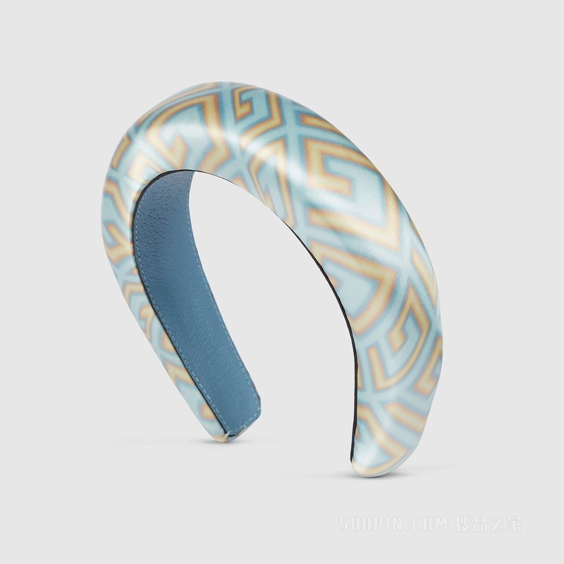 Gucci Lovelight系列方形G扣丝缎发带 浅蓝色和粉色
