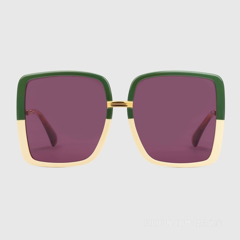 Gucci Lovelight系列低鼻梁架贴合设计太阳眼镜 绿色和象牙白色注塑