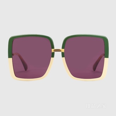 Gucci Lovelight系列低鼻梁架贴合设计太阳眼镜 绿色和象牙白色注塑