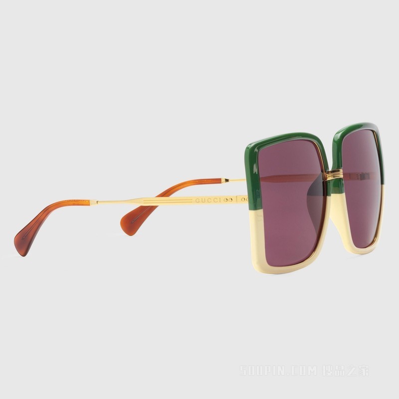 Gucci Lovelight系列低鼻梁架贴合设计太阳眼镜 绿色和象牙白色注塑