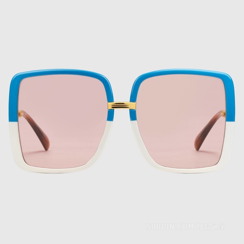 Gucci Lovelight系列低鼻梁架贴合设计太阳眼镜 蓝色和白色注塑