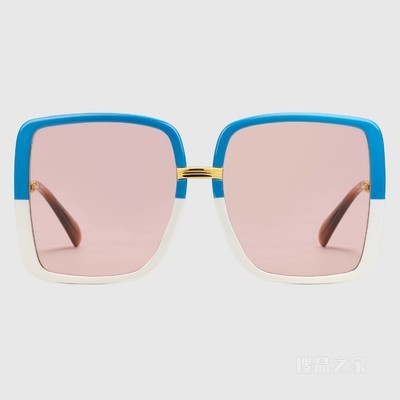 Gucci Lovelight系列低鼻梁架贴合设计太阳眼镜 蓝色和白色注塑
