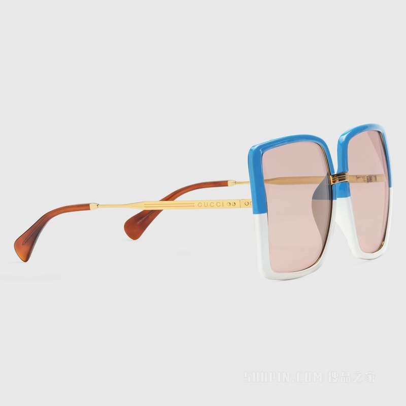 Gucci Lovelight系列低鼻梁架贴合设计太阳眼镜 蓝色和白色注塑