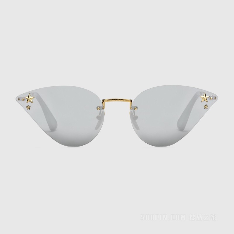 Gucci Lovelight系列几何造型镜框太阳眼镜 银色调金属