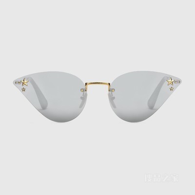 Gucci Lovelight系列几何造型镜框太阳眼镜 银色调金属