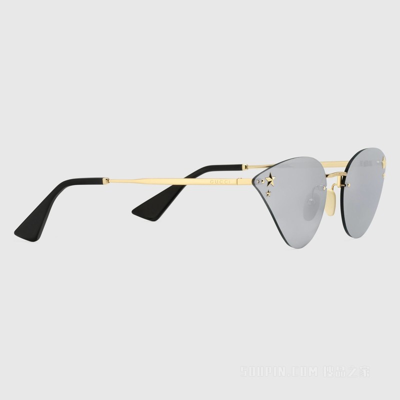 Gucci Lovelight系列几何造型镜框太阳眼镜 银色调金属