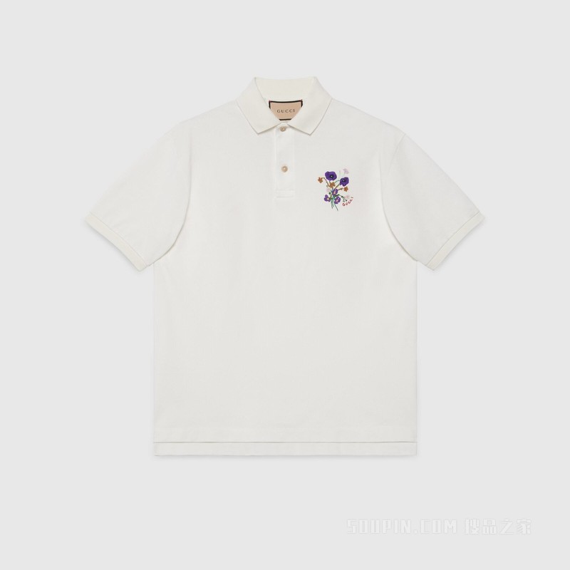 Gucci Lovelight系列刺绣棉质Polo衫 象牙白色