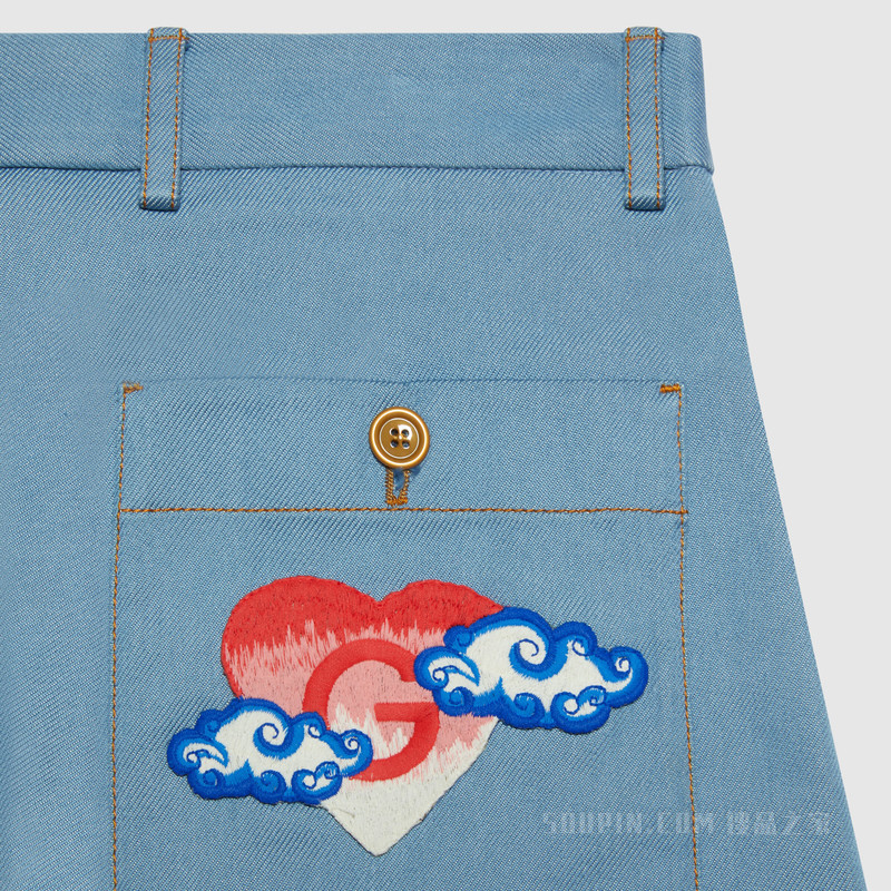 Gucci Lovelight系列刺绣牛仔短裤 蓝色
