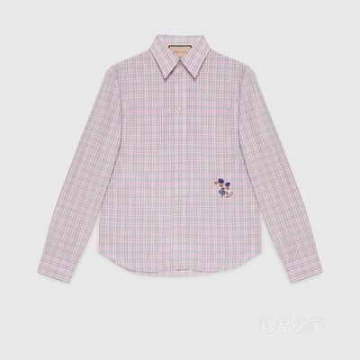 Gucci Lovelight系列棉质刺绣衬衫 粉色和蓝色