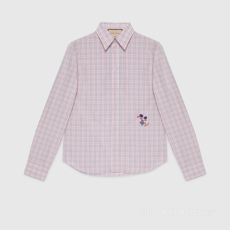 Gucci Lovelight系列棉质刺绣衬衫 粉色和蓝色