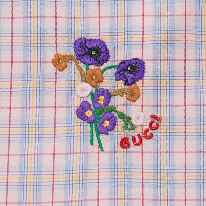 Gucci Lovelight系列棉质刺绣衬衫 粉色和蓝色