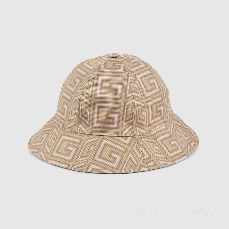 Gucci Lovelight系列方形G扣帆布渔夫帽 米色/粉色