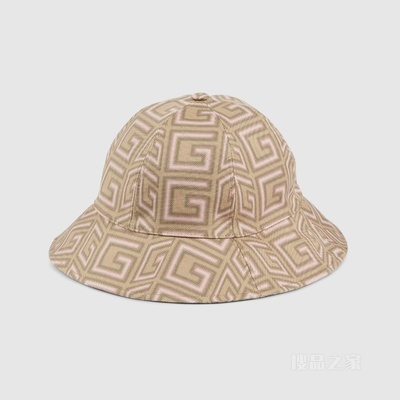 Gucci Lovelight系列方形G扣帆布渔夫帽 米色/粉色