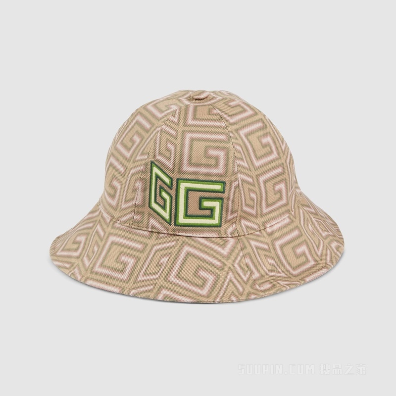 Gucci Lovelight系列方形G扣帆布渔夫帽 米色/粉色