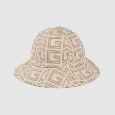 Gucci Lovelight系列方形G扣帆布渔夫帽 奶黄色/粉色