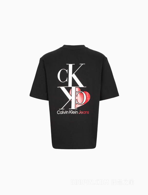 Calvin Klein 22早秋男女情侣中性爱心LOGO印花纯棉短袖卫衣J400174