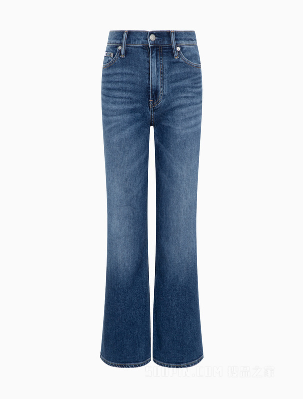 Calvin Klein 22初秋女士时尚刺绣字母高腰宽松微喇阔腿牛仔裤J219689