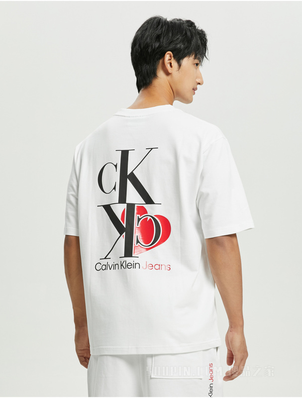 Calvin Klein 22早秋男女情侣中性爱心LOGO印花纯棉短袖卫衣J400174