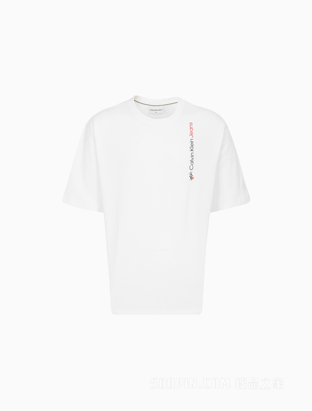 Calvin Klein 22早秋男女情侣中性爱心LOGO印花纯棉短袖卫衣J400174