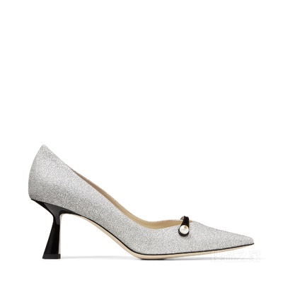 ROSALIA 65 珍珠饰银色细闪粉拼黑色漆皮高跟鞋