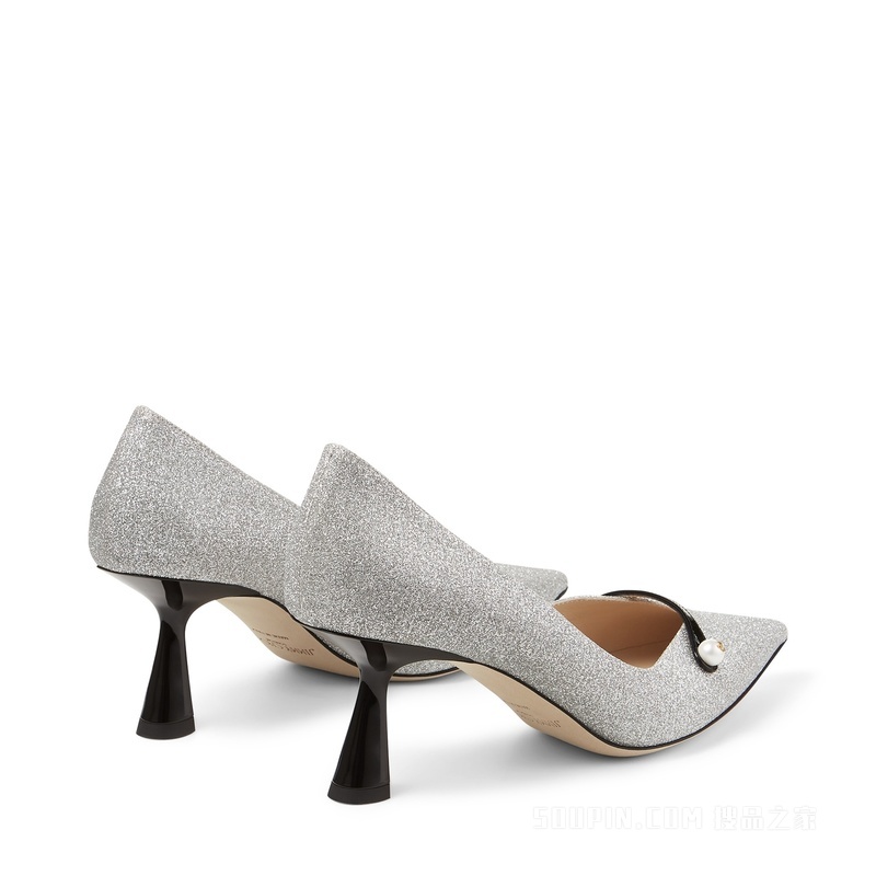 ROSALIA 65 珍珠饰银色细闪粉拼黑色漆皮高跟鞋