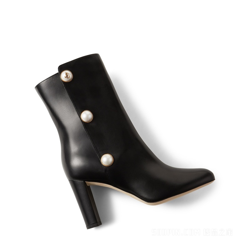 RINA 85 珍珠饰黑色纳帕革中筒靴