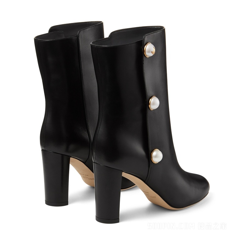 RINA 85 珍珠饰黑色纳帕革中筒靴