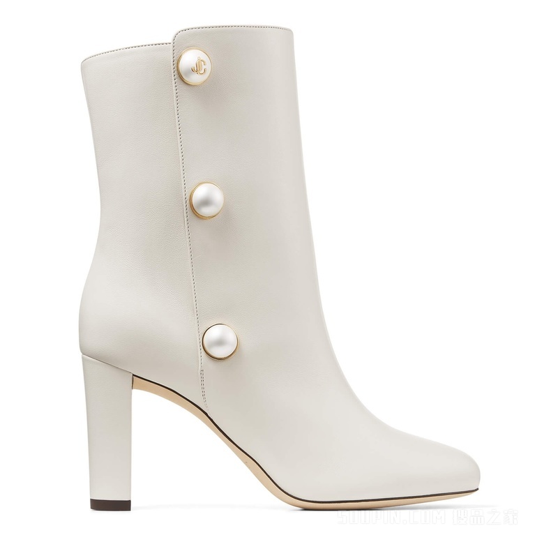 RINA 85 珍珠饰拿铁色纳帕革中筒靴