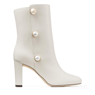 RINA 85 珍珠饰拿铁色纳帕革中筒靴