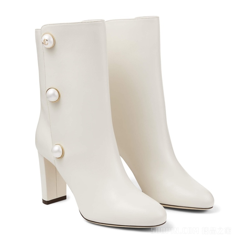 RINA 85 珍珠饰拿铁色纳帕革中筒靴