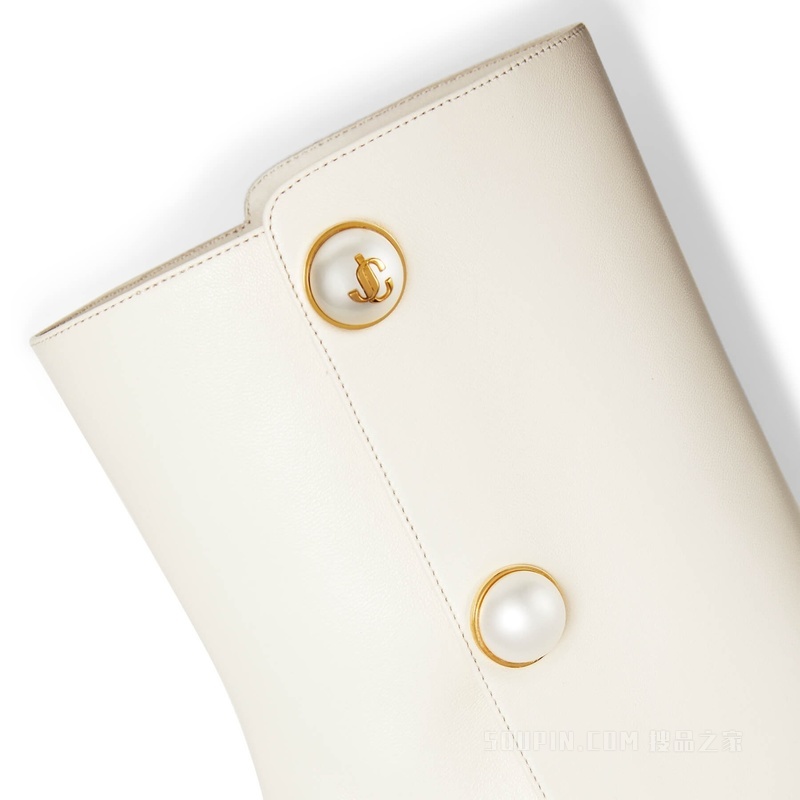 RINA 85 珍珠饰拿铁色纳帕革中筒靴