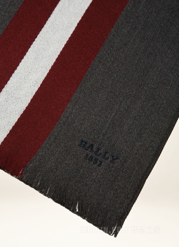 Bally Stripe 人字纹围巾 灰色羊毛围巾