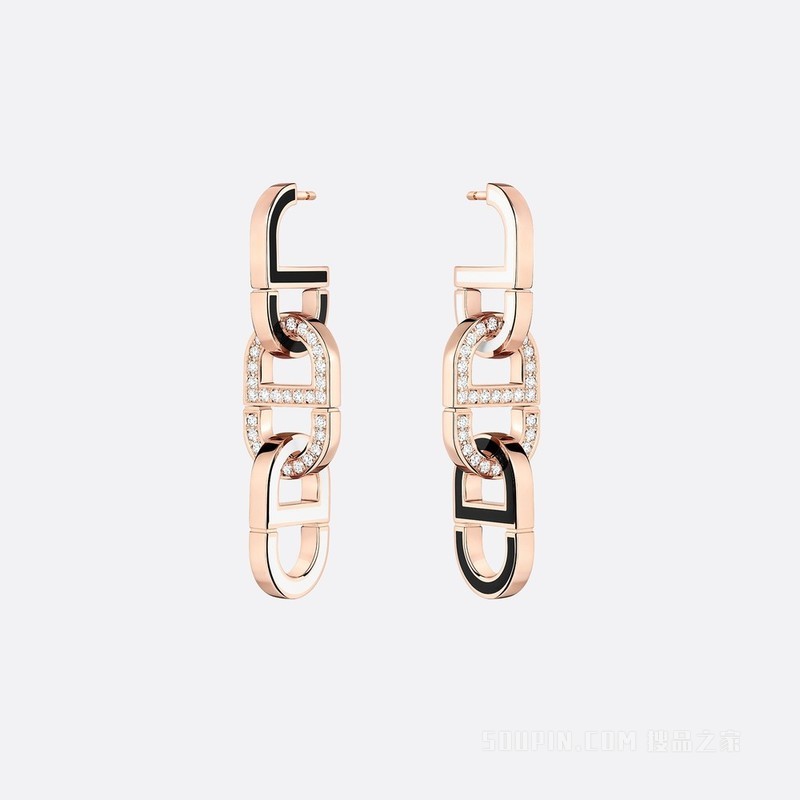 Color Dior 耳环 玫瑰色 18K 金、钻石和高级珠宝彩漆装饰