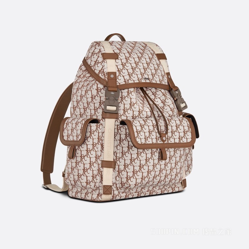 CACTUS JACK DIOR Dior Hit The Road 双肩背包 咖啡色提花面料 Dior and Cactus Jack Oblique 印花