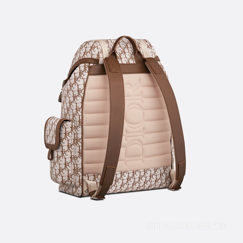 CACTUS JACK DIOR Dior Hit The Road 双肩背包 咖啡色提花面料 Dior and Cactus Jack Oblique 印花