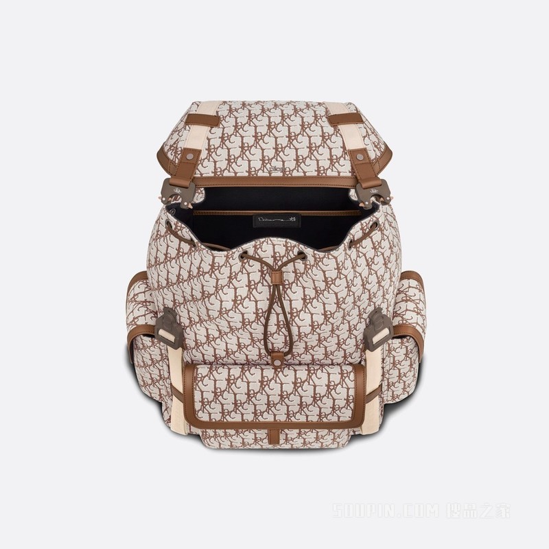 CACTUS JACK DIOR Dior Hit The Road 双肩背包 咖啡色提花面料 Dior and Cactus Jack Oblique 印花