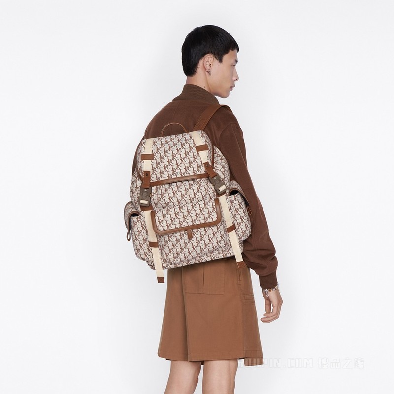 CACTUS JACK DIOR Dior Hit The Road 双肩背包 咖啡色提花面料 Dior and Cactus Jack Oblique 印花
