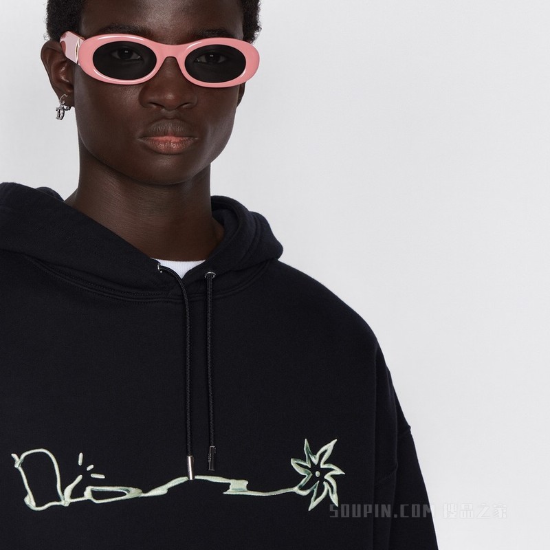 CACTUS JACK DIOR 超大版型连帽运动衫 黑色棉质起绒面料