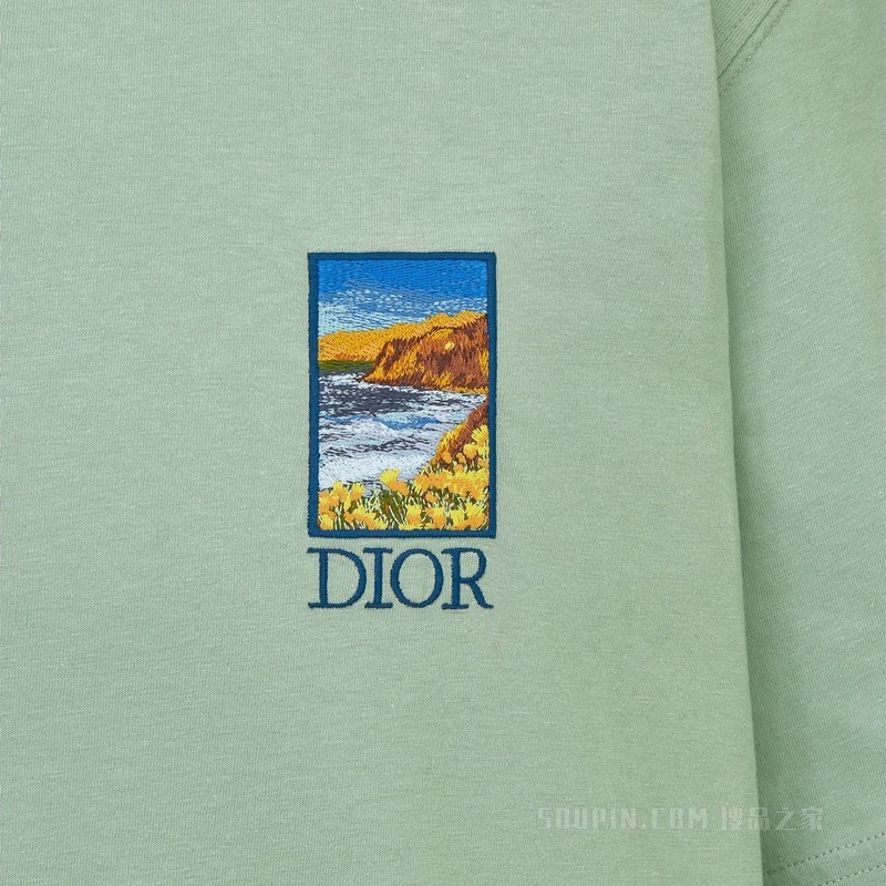 DIOR AND JACK KEROUAC T 恤, 宽松版型 绿色棉质竹节平纹针织面料