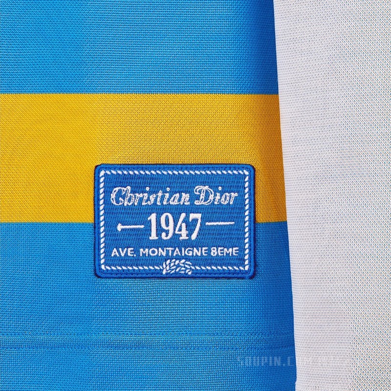 DIOR AND JACK KEROUAC 长袖 T 恤, 宽松版型 白色、蓝绿色和黄色平纹针织科技面料