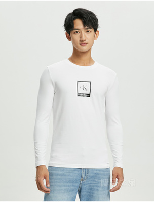 Calvin Klein 22秋冬新款男士休闲印花LOGO透气打底修身长袖T恤J322330